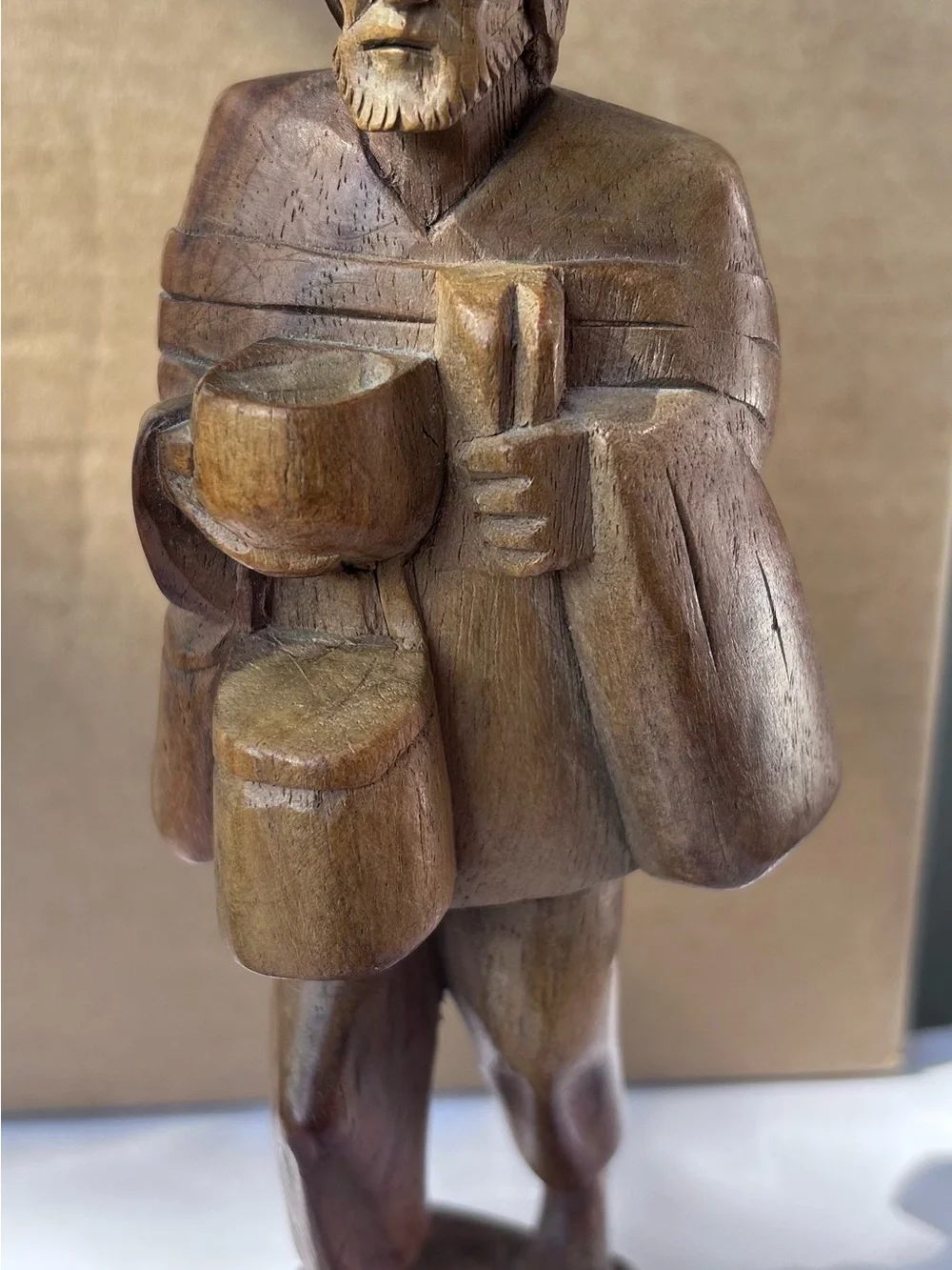 Signed Mid Century Ecuador Colombia Wood Carving Man Statue Artisan